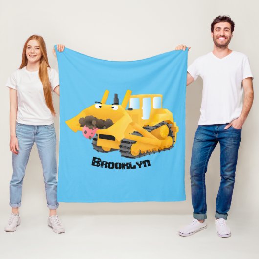 Cute yellow bulldozer cartoon fleece deken (In situ)