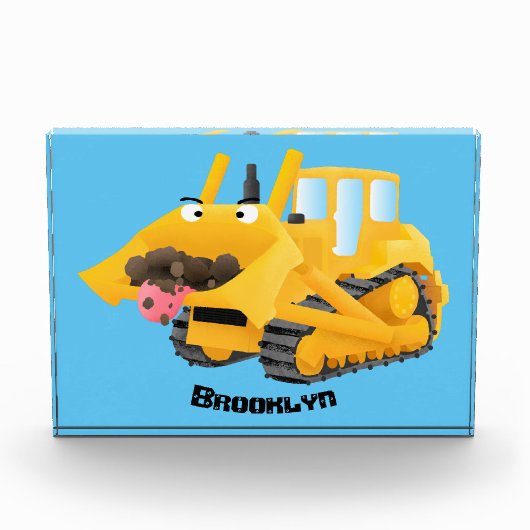 Cute yellow bulldozer cartoon fotoblokken (Voorkant)