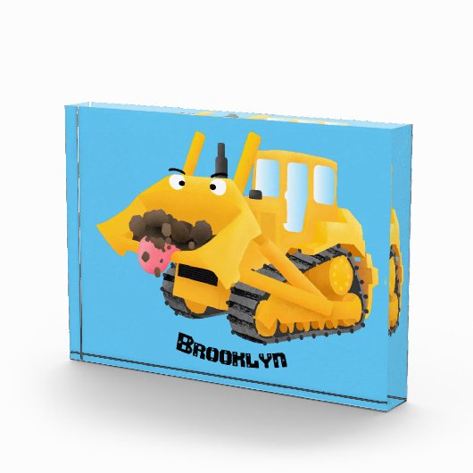 Cute yellow bulldozer cartoon fotoblokken (Rechts)