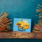 Cute yellow bulldozer cartoon fotoplaat (Zijkant)