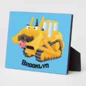 Cute yellow bulldozer cartoon fotoplaat (Zijkant)