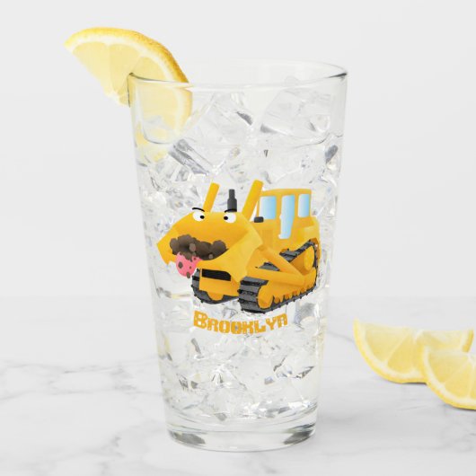 Cute yellow bulldozer cartoon glas (Voorkant ijs)