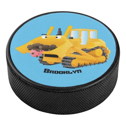 Cute yellow bulldozer cartoon hockey puck (3/4)
