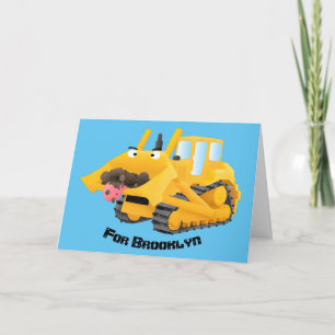 Cute yellow bulldozer cartoon kaart