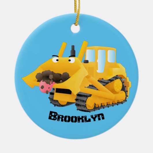 Cute yellow bulldozer cartoon keramisch ornament (Voorkant)
