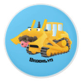Cute yellow bulldozer cartoon keramische knop (Voorkant)