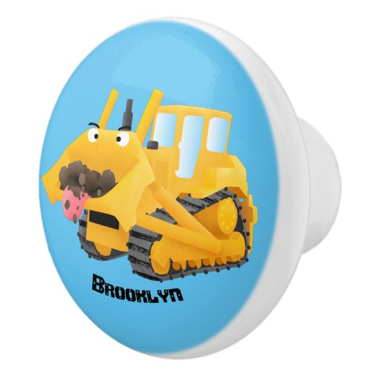 Cute yellow bulldozer cartoon keramische knop (Rechts)