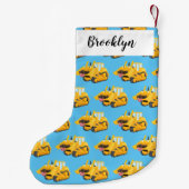 Cute yellow bulldozer cartoon kleine kerstsok (Achterkant)