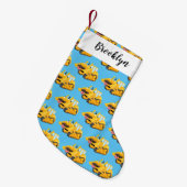 Cute yellow bulldozer cartoon kleine kerstsok (Voorkant (Hangend))