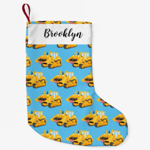 Cute yellow bulldozer cartoon kleine kerstsok