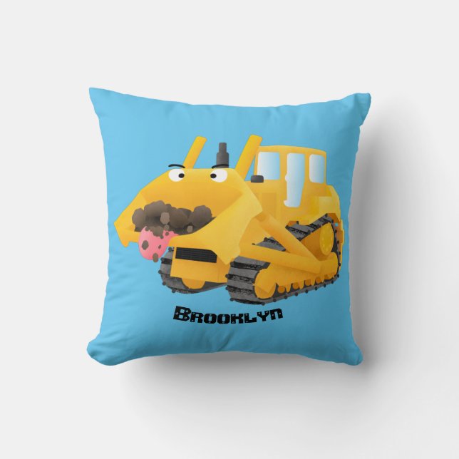 Cute yellow bulldozer cartoon kussen (Voorkant)