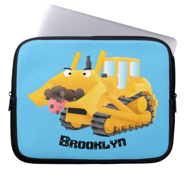 Cute yellow bulldozer cartoon laptop sleeve (Voorkant)