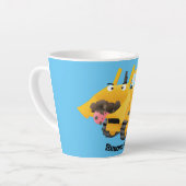 Cute yellow bulldozer cartoon latte mok (Linkerhoek)