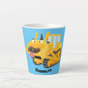 Cute yellow bulldozer cartoon latte mok