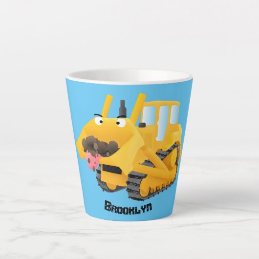Cute yellow bulldozer cartoon latte mok (Voorkant)