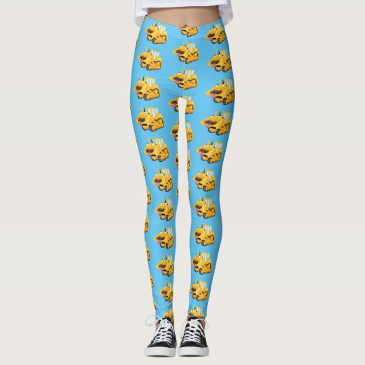 Cute yellow bulldozer cartoon leggings (Voorkant)