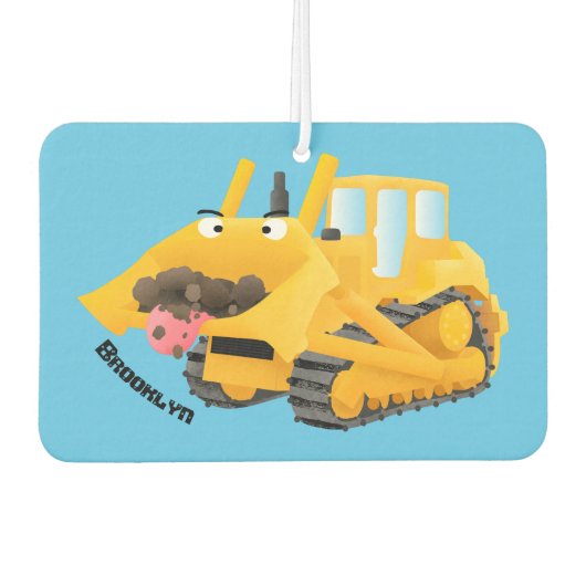 Cute yellow bulldozer cartoon luchtverfrisser (Voorkant)