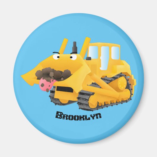 Cute yellow bulldozer cartoon magneet (Voorkant)