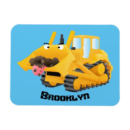 Cute yellow bulldozer cartoon magneet (Horizontaal)