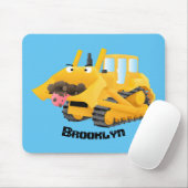 Cute yellow bulldozer cartoon muismat (Met muis)