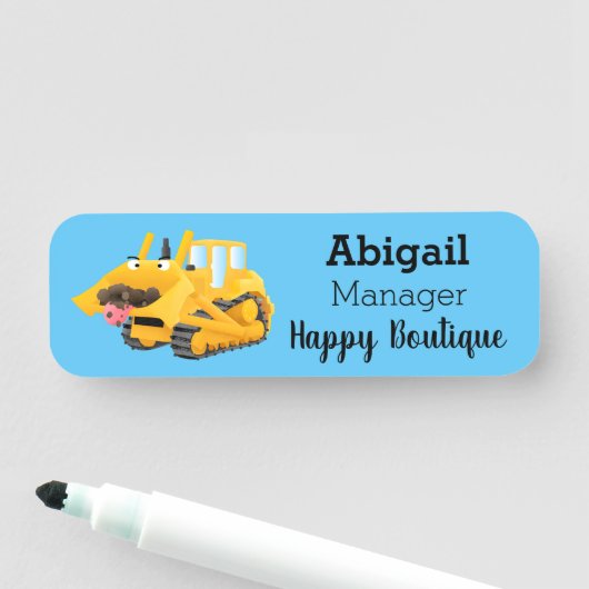 Cute yellow bulldozer cartoon naamplaatje (In situ)