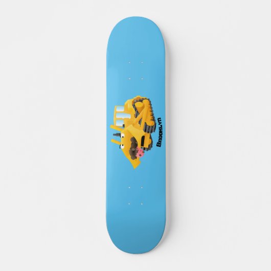 Cute yellow bulldozer cartoon persoonlijk skateboard (Voorkant)