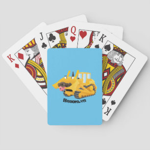 Cute yellow bulldozer cartoon pokerkaarten