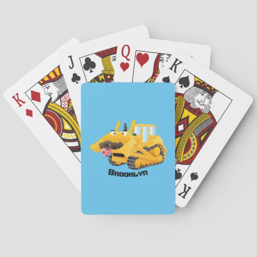 Cute yellow bulldozer cartoon pokerkaarten (Achterkant)