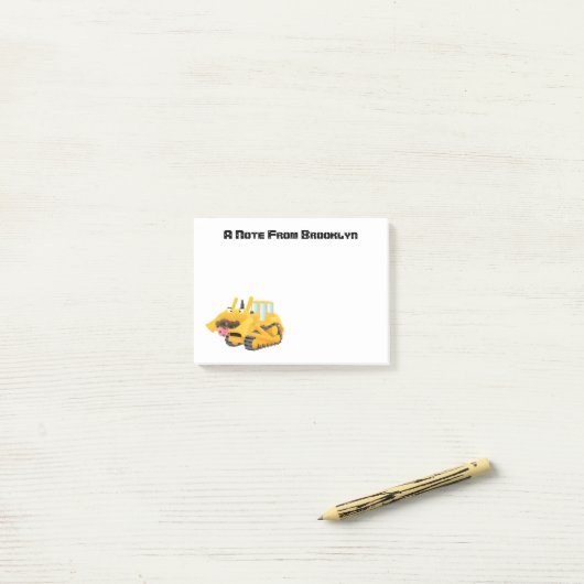 Cute yellow bulldozer cartoon post-it® notes (Op bureau)