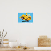 Cute yellow bulldozer cartoon poster (Keuken)