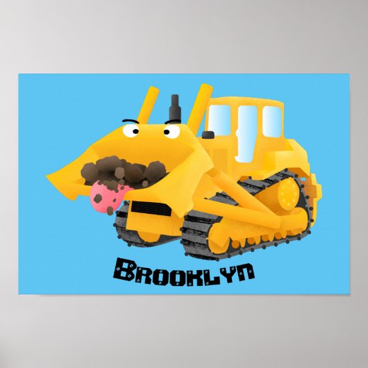 Cute yellow bulldozer cartoon poster (Voorkant)