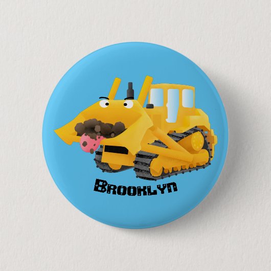 Cute yellow bulldozer cartoon ronde button 5,7 cm (Voorkant)