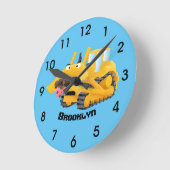 Cute yellow bulldozer cartoon ronde klok (Hoek)