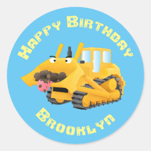 Cute yellow bulldozer cartoon ronde sticker