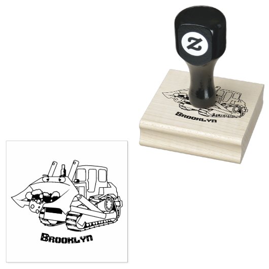 Cute yellow bulldozer cartoon rubberstempel (Gestempeld)