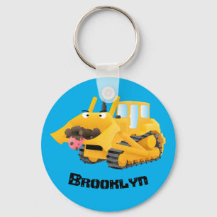 Cute yellow bulldozer cartoon sleutelhanger