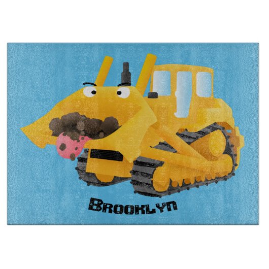 Cute yellow bulldozer cartoon snijplank (Voorkant)