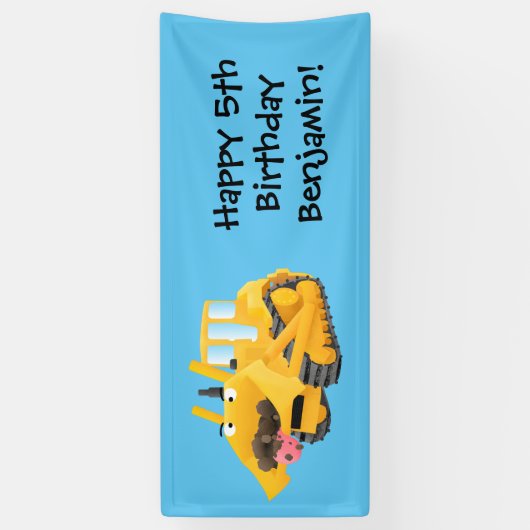 Cute yellow bulldozer cartoon spandoek (Verticaal)