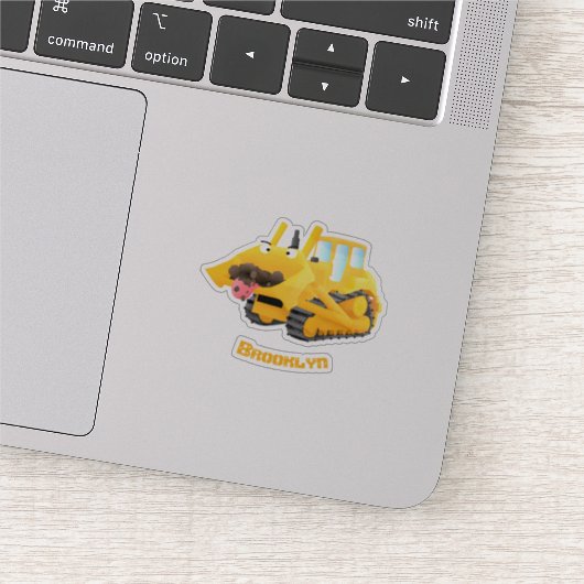 Cute yellow bulldozer cartoon sticker (Detail)