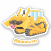Cute yellow bulldozer cartoon sticker (Voorkant)