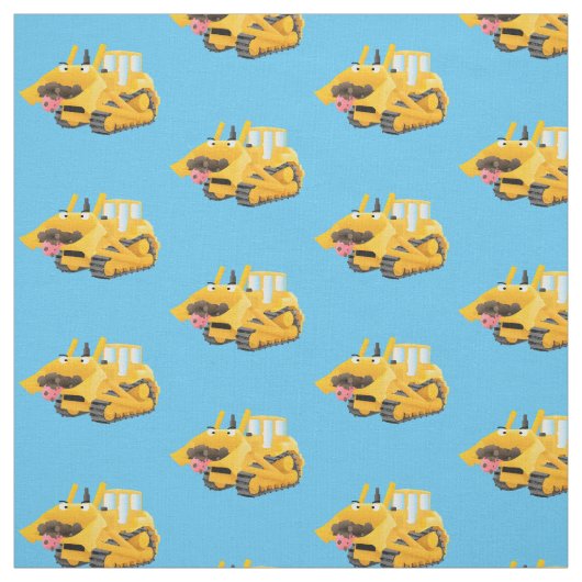 Cute yellow bulldozer cartoon stof (Swatch)