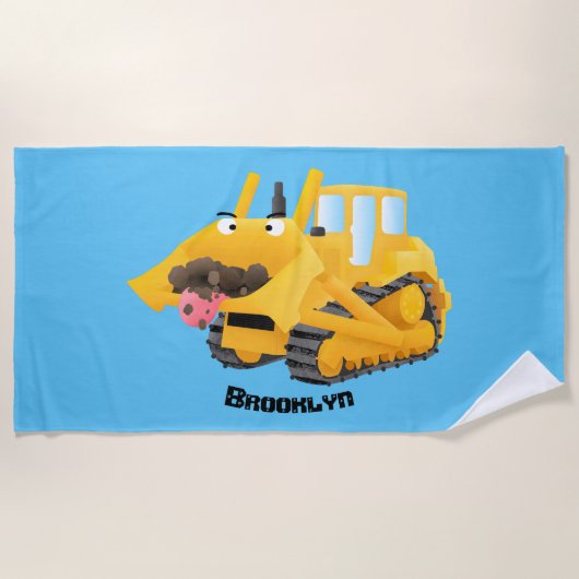 Cute yellow bulldozer cartoon strandlaken (Voorkant)
