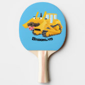 Cute yellow bulldozer cartoon tafeltennisbatje (Achterkant)