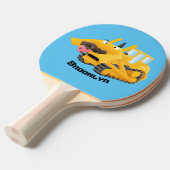 Cute yellow bulldozer cartoon tafeltennisbatje (Voorkant Gekanteld)