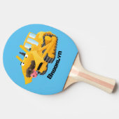 Cute yellow bulldozer cartoon tafeltennisbatje (Zijkant)