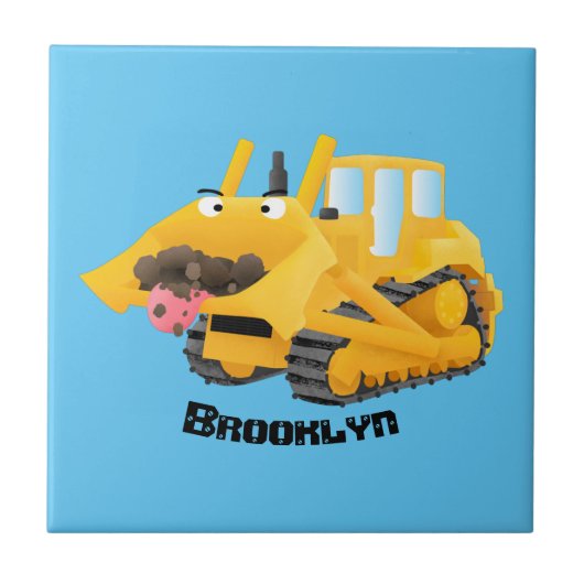Cute yellow bulldozer cartoon tegeltje (Voorkant)