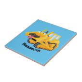 Cute yellow bulldozer cartoon tegeltje (Zijkant)