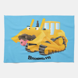 Cute yellow bulldozer cartoon theedoek