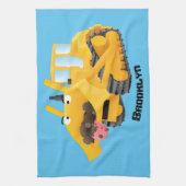 Cute yellow bulldozer cartoon theedoek (Verticaal)