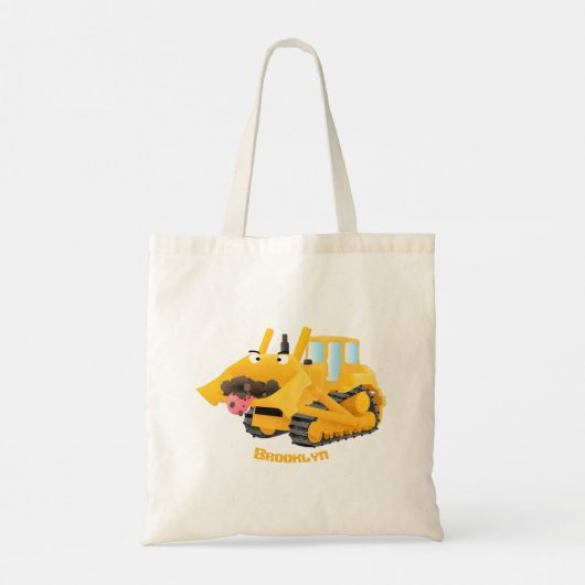 Cute yellow bulldozer cartoon tote bag (Achterkant)